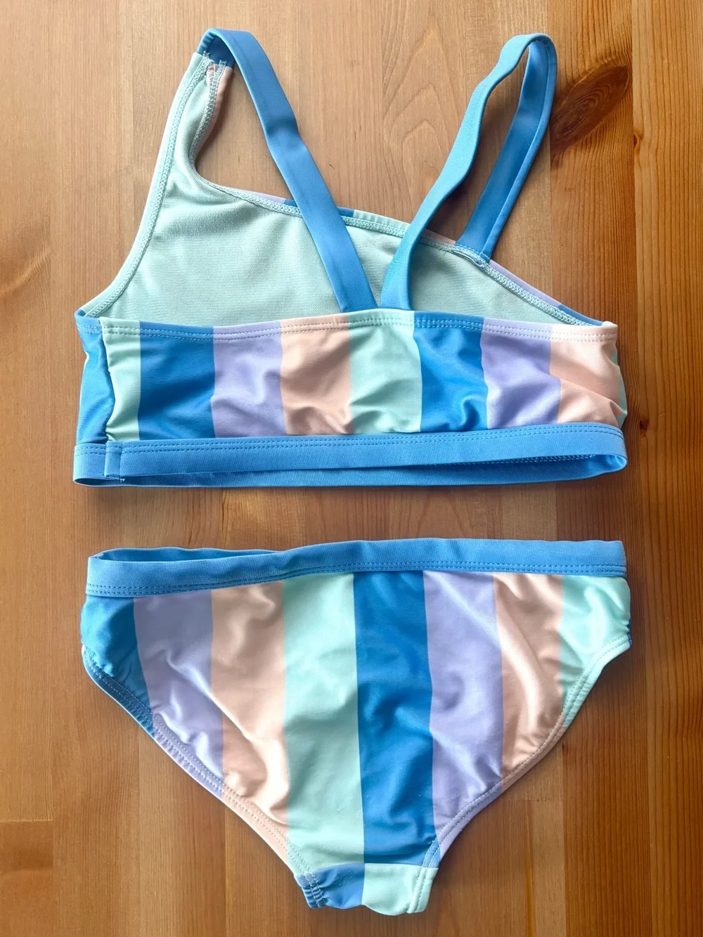 Girls Striped Two-Piece Swim Bikini in Blue and Peach